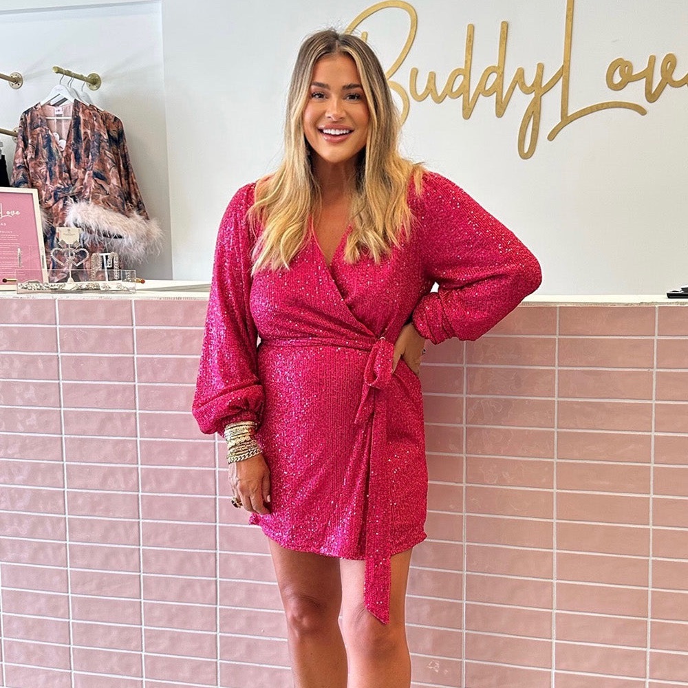 Elegant Pink Wrap Dress